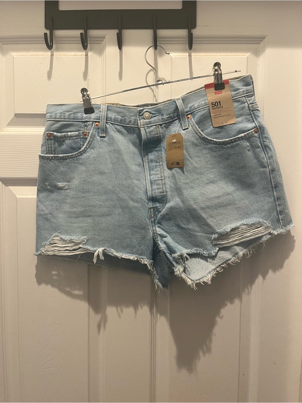 Levi's Light Blue Distressed Denim high waist Shorts nwt